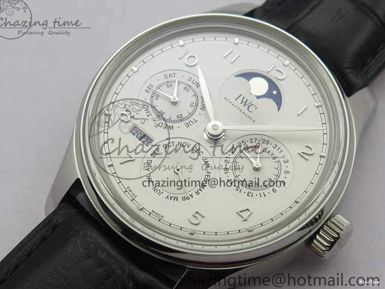MIROTIME 0216 Portugieser Perpetual Calendar IW503301 V9F 1:1 Best Edition Silver Dial on Black Leather Strap A EyeCatching 7116